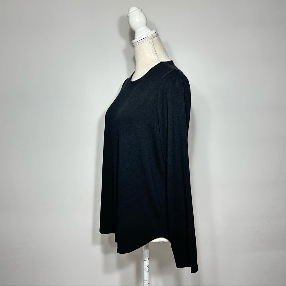 Eileen Fisher Shirt Women's L Black L/S Drop Cut Stretch Jersey Crew Neck EXC!